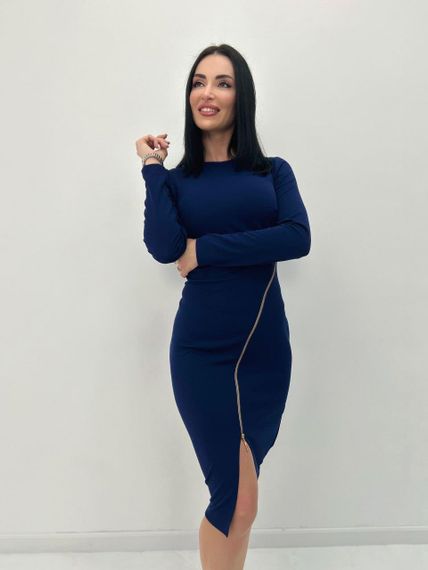 Женское стильное трикотажное платье с молнией GF08572 цвет темно-синий, размер 42/44 | Зображення 2