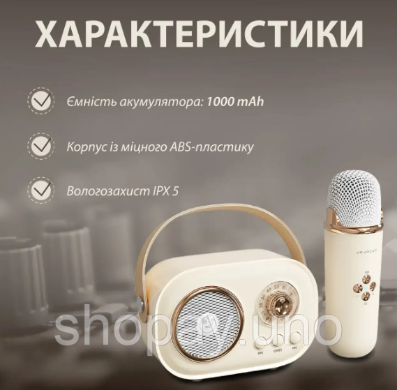 Акустична система «RETRO» з мікрофоном ∙ Бездротова портативна Bluetooth колонка на акумуляторі ∙ Міні-караоке | Зображення 1