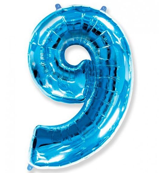 Фольгированная цифра 9 ("32)  синяя, 80 см
