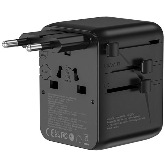 Мережевий універсальний перехідник WIWU UA010 Warrior GaN 45W + 2USB-A/3C Black | Зображення 1