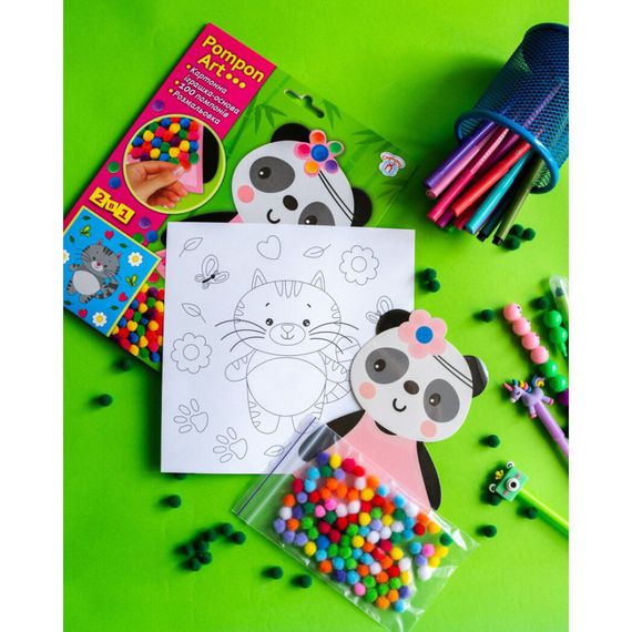 Набор для творчества Панда Pompon Art 10100691, 100 помпонов и раскраска | Зображення 1