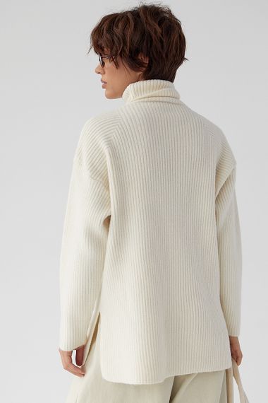 В'язана туніка в рубчик із високою горловиною - молочний цвет, ONE SIZE (є розміри) | Зображення 1