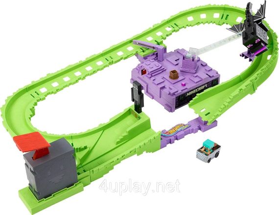 Трек Hot Wheels RacerVerse Minecraft со Стивом в алмазной броне и Драконом Края | Зображення 1