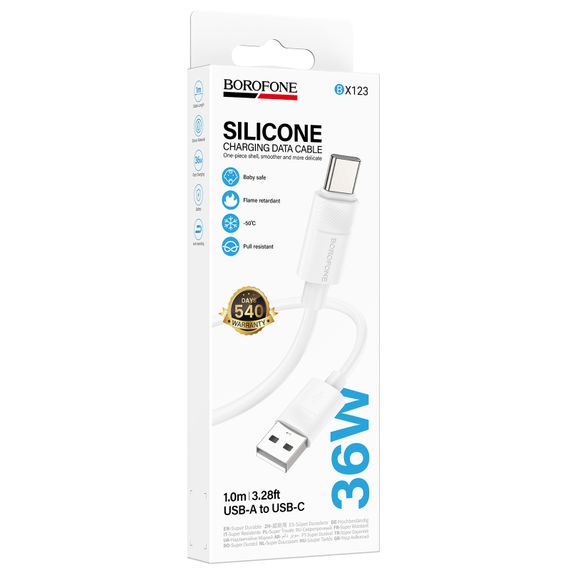 Дата кабель Borofone BX123 Leya USB to Type-C 36W (1m) White | Зображення 1