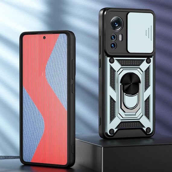 Ударостійкий чохол Camshield Serge Ring для Xiaomi 12T / 12T Pro TPU+PC, Шторка на камеру, Зелений | Зображення 1