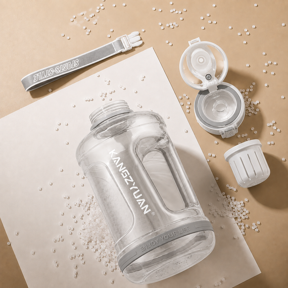 Эко-бутылка KANGZYUAN 2200 мл (2.2 л) - Белая Tritan BPA-free, ударопрочная, спортивная с ручкой и ремешком | Зображення 5