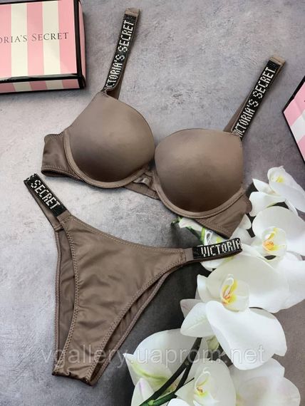 Женский комплект нижнего белья Victoria`s Secret со стразами больших размеров (85Д-90Д) коричневый, 80C | Зображення 2