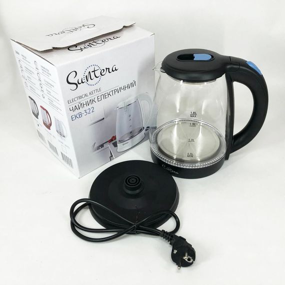 Скляний електричний чайник із підсвічуванням Suntera EKB-322B 1500 Вт чайники із підсвічуванням. Колір: чорний | Зображення 6