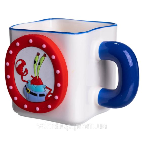 Порцелянова чашка "Містер Крабс" з магнітним декором 500 мл, Кружка дитяча чашка із порцеляни на подарунок FM-12BL | Зображення 2