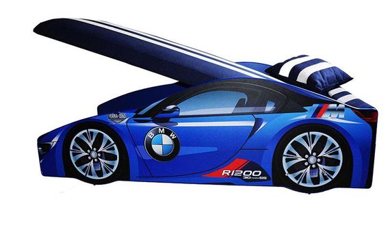 Ліжко машинка серія Еліт модель BMW синій зі спортивним матрацом і подушкою | Зображення 4