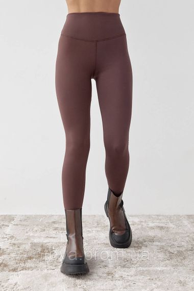 Женские теплые лосины с широким поясом цвет коричневый FL_000809