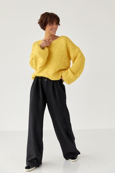 Теплі однотонні спортивні штани зі складками - чорний цвет, XL (є розміри) | Зображення 2