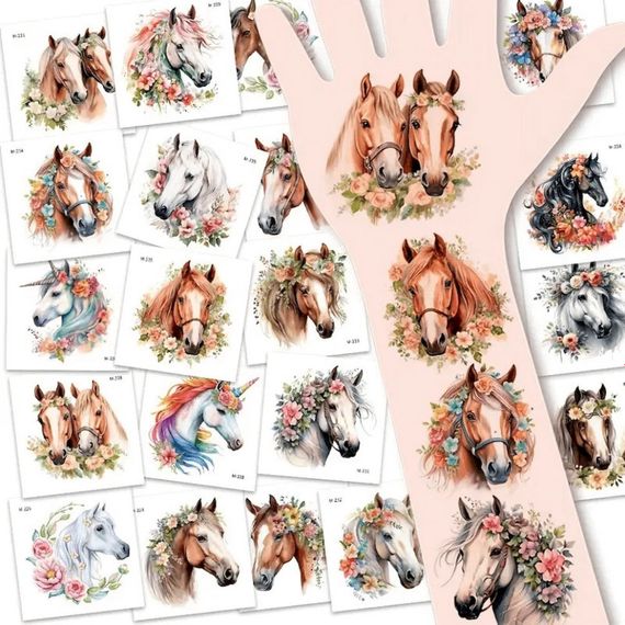 Набір тимчасових татуювань "Коні" Horses-20-01 розмір 6х6 см | Зображення 1