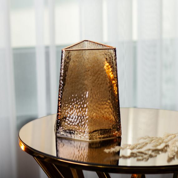 Декоративна трикутна скляна ваза із золотим обідком, 13 x 11,5 x 15,5 см HP-1710-1 | Зображення 3