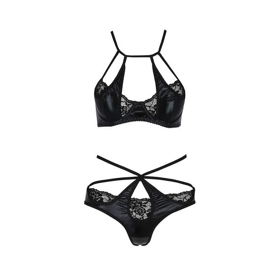 Комплект белья Passion Exclusive NAVEL SET S/M, black, трусики и лиф с элементами под латекс sexstyle | Зображення 4