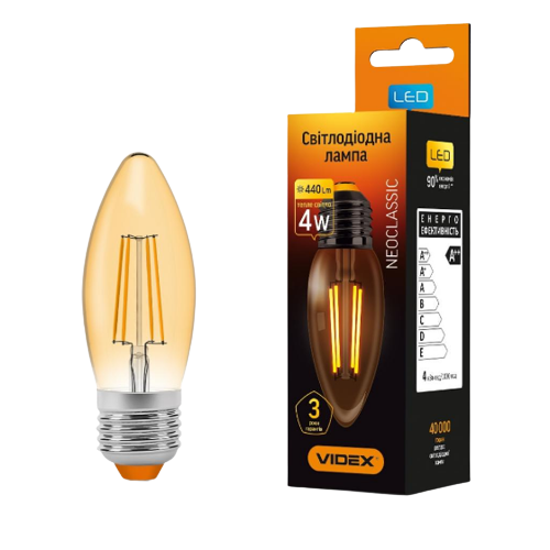 Лампа C37 4W E27 2200К 220V Filament A LED Videx