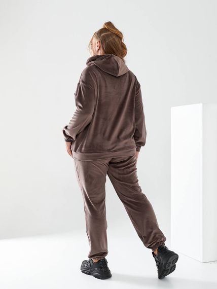 Женский велюровый спортивный костюм худи и штаны, большие размеры и батал, SS160 цвет коричневый, размер 48/50 | Зображення 1