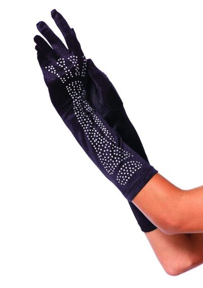 Рукавички зі стразами Skeleton Bone Elbow Length Gloves від Rhinestone Leg Avenue, чорні O\S Sex Aura