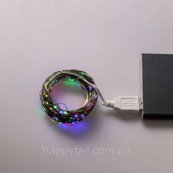 Гирлянда роса 20 метров USB на 200 led светодиодов капля на зеленой проволоке мультиколор USB200L20MGML | Зображення 6