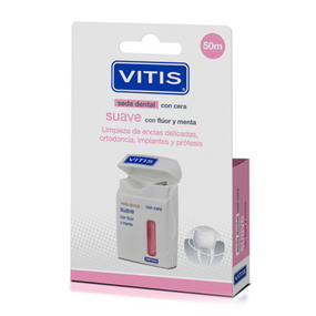 Зубна нитка VITIS, м'яка, з фтором, м'ятний смак, для очищення ортопед. конструк., 50 м (DENTAID)