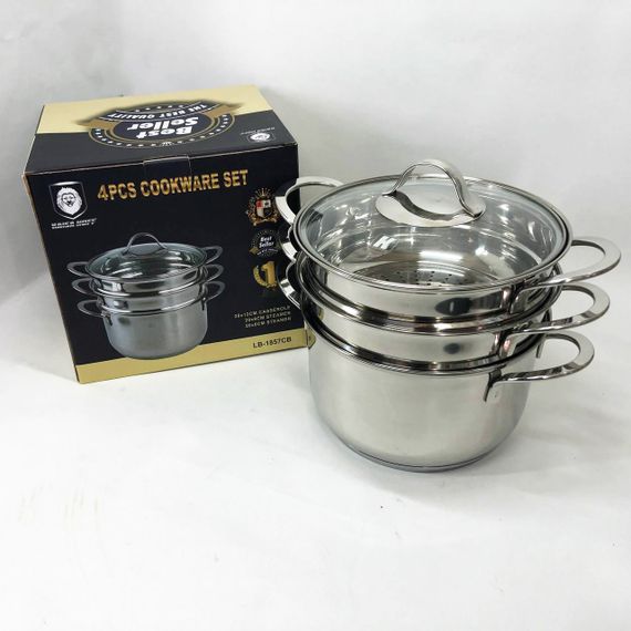 Кастрюля-пароварка LB-1857CB из нерж. стали со стеклянной крышкой, индукция, ZQ-762 3,7л., 4пр | Зображення 3