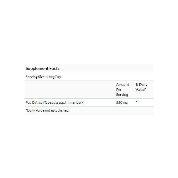 Муравьиное дерево Solaray Pau D'Arco 550 mg 100 Veg Caps SOR01440 | Зображення 2