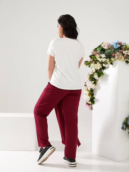 Женский костюм тройка рубашка+футболка+брюки трикотажный NB23007 размер 46/48 цвет бордовый | Зображення 4