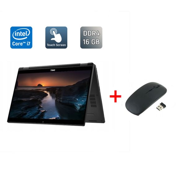 Ноутбук-трансформер Dell Latitude 7390 / 13.3" (1920x1080) IPS Touch / Intel Core i7-8650U (4 (8) ядра по 1.9 - 4.2 GHz) / 16 GB DDR4 / 256 GB SSD / Intel UHD Graphics 620 / WebCam / Windows 10 б/в + Подарунок Бездротова миша / USB