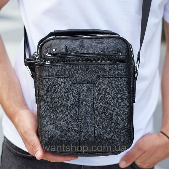 Мужская кожаная сумка-барсетка с ручкой Tiding Bag TM-85944 черная