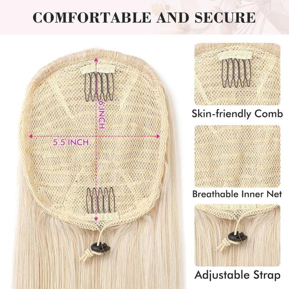 Накладной хвост длинный прямой светлый блонд 71 см шиньон на шнурке из термостойких синтетических волос REECHO | Зображення 2