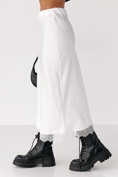 Атласна спідниця міді з мереживом - білий цвет, S (є розміри) | Зображення 4