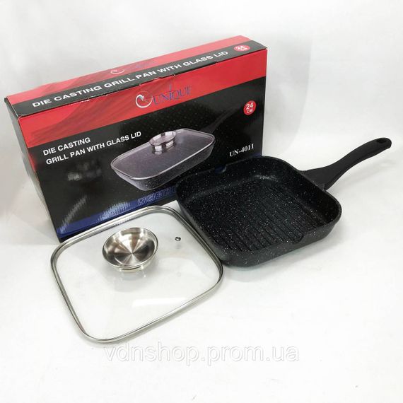 Сковорода для смаження на індукційній плиті, Сковорода алюмінієва поглиблена гриль зручна QO-55 | Зображення 9