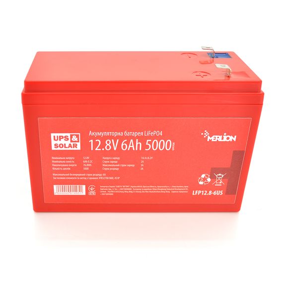 Літій-залізо-фосфатний акумулятор Merlion LiFePO4 12.8V 6AH (4S1P/BMS-5A), (90х70х101(107)) для електротранспорту, 3000 циклів