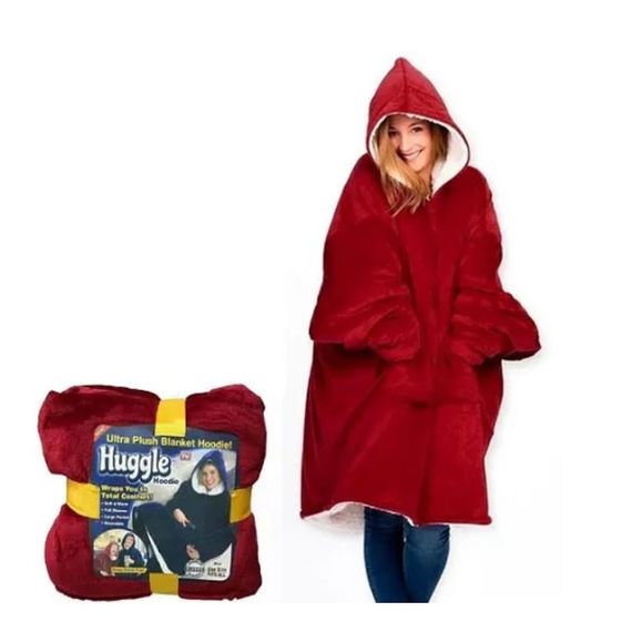 Толстовка плед з капюшоном і рукавами Huggle Hoodie оверсайз. Колір: червоний | Зображення 2