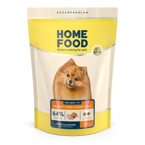 Сухий корм HOME FOOD Healthy skin and shiny coat здорова шкіра та блиск шерсті для дорослих собак малих порід з індичкою та лососем, 700 г