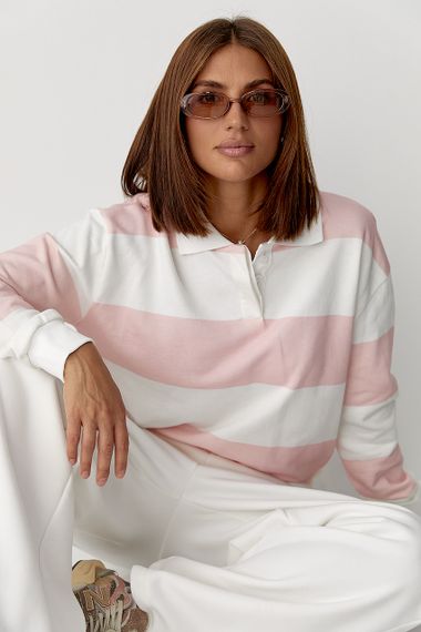 Кофта-поло у смужку - пудра цвет, M (є розміри)