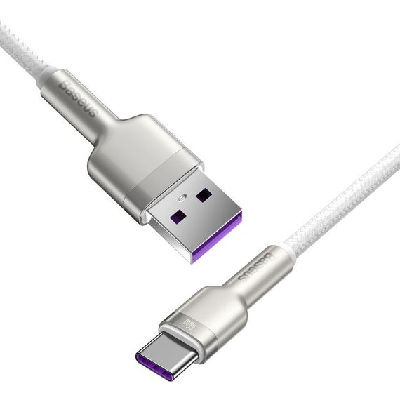 Дата кабель USB 3.1 AM to USB-C 2.0m 6.0A 66W Cafule Series Metal White Baseus (CAKF000202) | Зображення 1