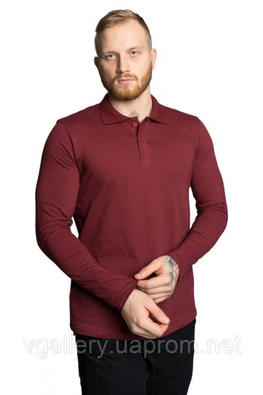 Футболка ПОЛО чоловіча з довгим рукавом — МІКРОЛАКОСТА — колір Бордовий XXL