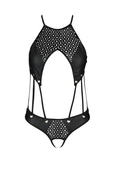 Боді з відкритим доступом Passion TASMINA BODY XXL/XXXL, black, екошкіра, шнурівки, ажурні мережива | Зображення 2