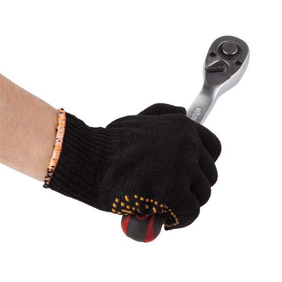 Рукавичка трикотажна 60% бавовна, 40% поліестер, 10", колір чорний, жовта ПВХ точка INTERTOOL SP-0136 | Зображення 1