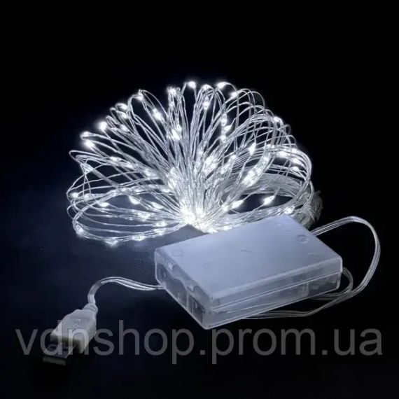 Гірлянда роса нитка світлодіодна 3 м на батарейках для дому холодний білий