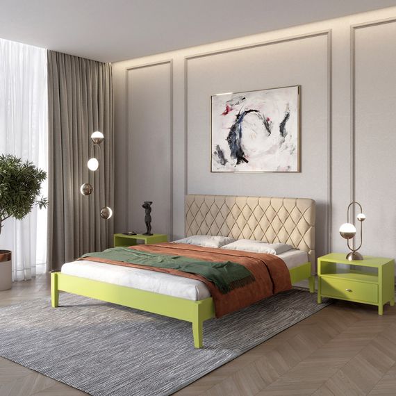 Двоспальне дерев&#039;яне ліжко Mebigrand Венеція ДК Лайм (S3050G70Y)/Аляска 23 (Бежевий) 180х190 см (MBG-5867)