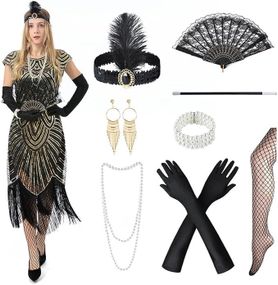 Сукня в стилі 20-х Гетсбі з паєтками бахромою перчатками аксесуарами, жіночий ретро образ для карнавалу, вечірок, Хелловіну