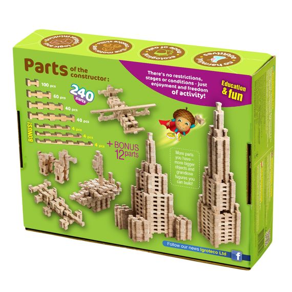 Деревянный конструктор "Фантазия" Igroteco 900033, 240 деталей | Зображення 1