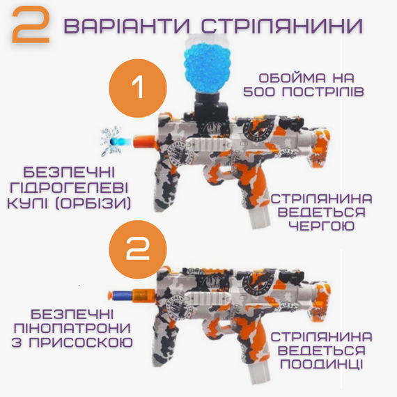 Детский Игрушечный Гель Бластер Пистолет с Орбизами Автоматический на Аккумуляторе МР7 Оранжевый | Зображення 2