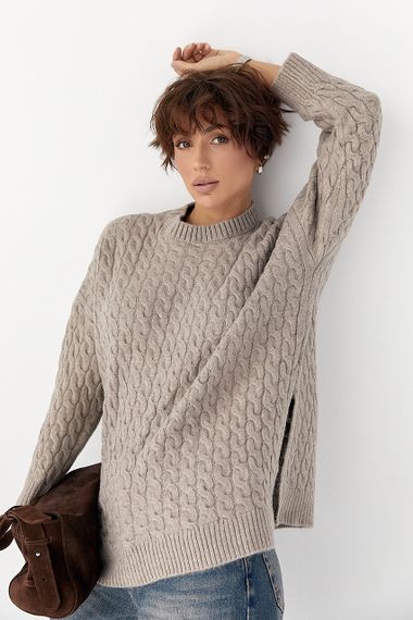 В'язана туніка з косичками - кавовий цвет, ONE SIZE (є розміри) | Зображення 4