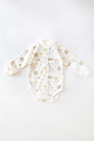 Боді з начосом для новонароджених з довгим рукавом на кнопках, принт Сафарі