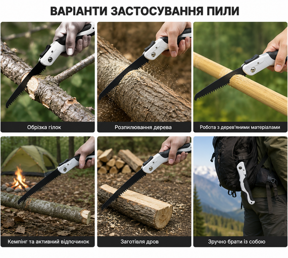 Пила садовая складная, лезвие 20 см / Портативная пилка по дереву / Ручная пила для обрезки сада | Зображення 2
