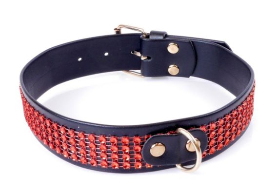Нашийник зі штучної шкіри з кристалами Fetish Boss Series - Collar with crystals Red, BS3300110 Sex Aura