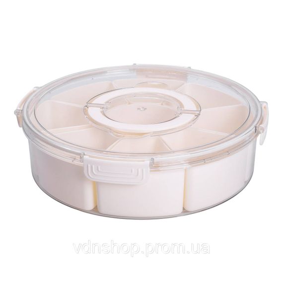 Контейнер для їжі з 9 відсіками пластиковий Ø29 см харчовий контейнер для зберігання їжі 3.5 л Бежевий HP-27-14 | Зображення 1
